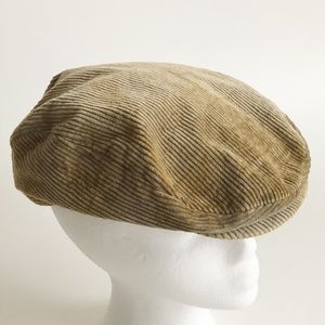 Vintage 50s Corduroy Newsboy Cabbie Caddy Hat Union Made USA Tan Size M